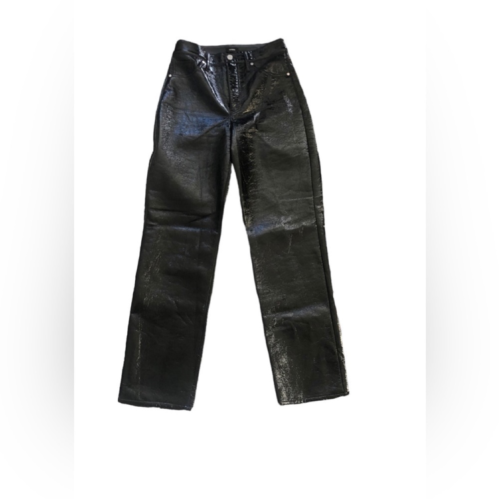 Express Faux Patent Leather Super High Rise Pants Sz. 4R Modern Straight Black